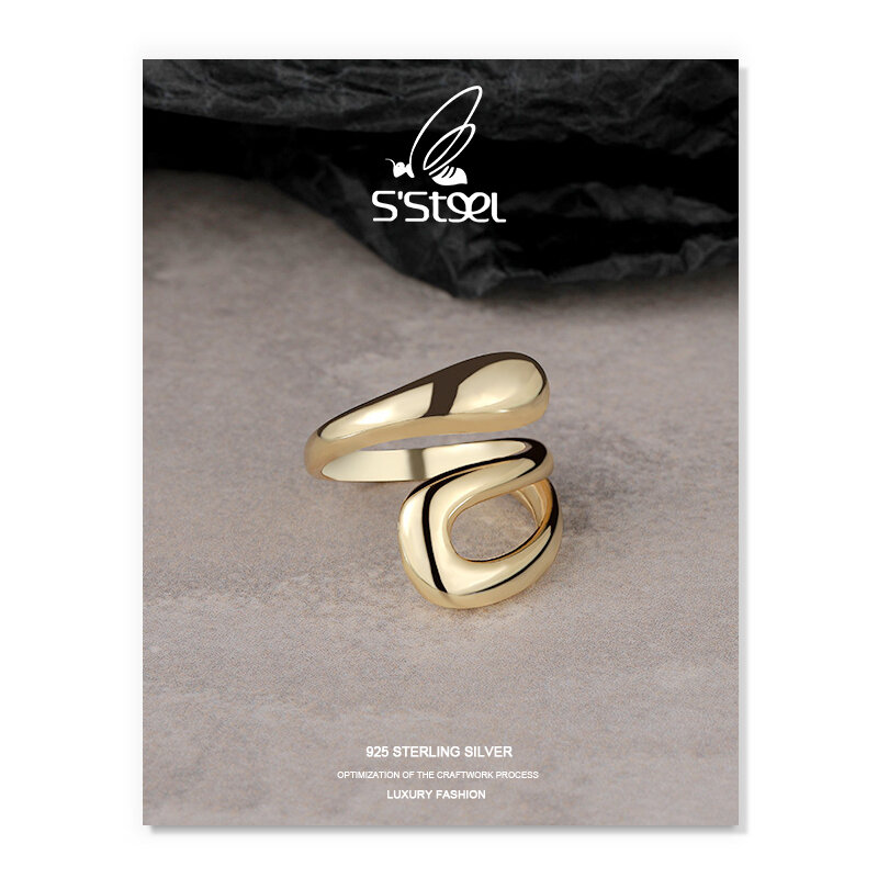 S'STEEL-기하학적 반지 스털링 실버 여성을 위한 선물 골드 유행 미니멀리스트 고딕 오픈 반지, Joyas De Plata 925 파인 쥬얼리