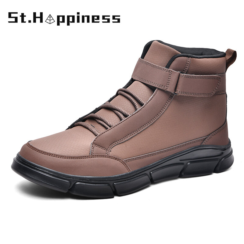 2021 New Men's Leather High Top Shoes Fashion Casual Light Motorcycle Boots Outdoor Street Ankle Boots Big Size Free Shipping