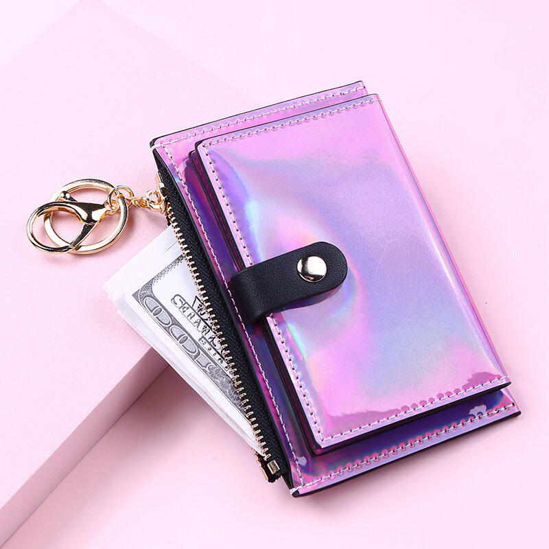 2021ใหม่แฟชั่นผู้หญิงเลเซอร์กระเป๋าสตางค์ Keychain Zipper เหรียญกระเป๋าสตางค์มินิกระเป๋าเงินขนาดเล็...