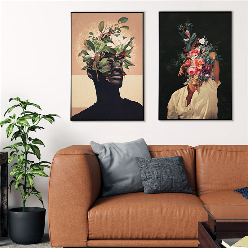 女性のためのヴィンテージの抽象的な花のキャンバス,印刷された画像の壁の芸術のポスター