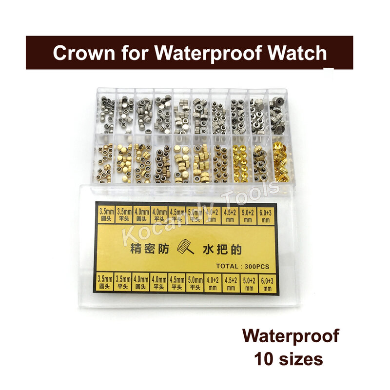 Waterdicht horloge Kroon onderdelen vervangen Diverse gouden en zilveren dome platte horloge accessoires Reparatie gereedschapsset voor horlogemaker