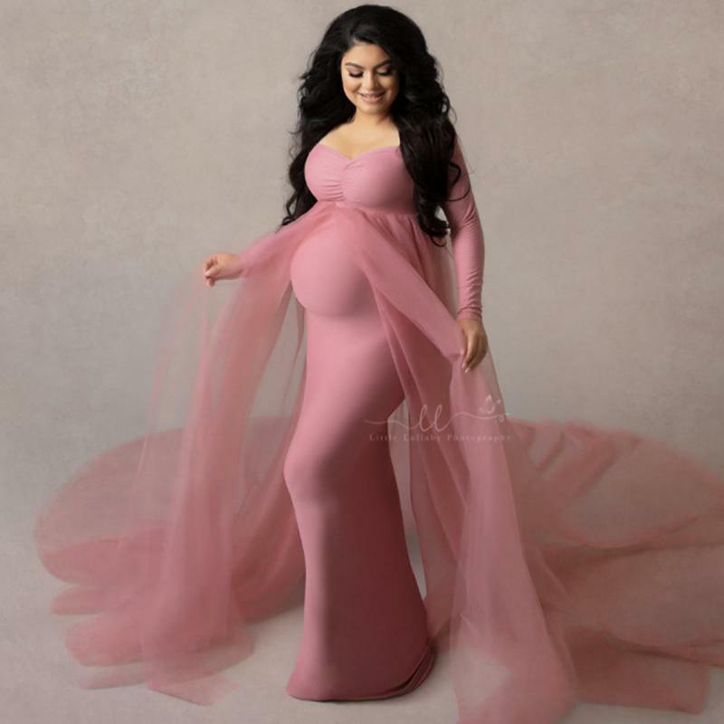เซ็กซี่ Maternity ยิงชุด Sequins Tulle การตั้งครรภ์การถ่ายภาพชุด Maxi ชุดสำหรับสตรีตั้งครรภ์ยาว Photo Prop