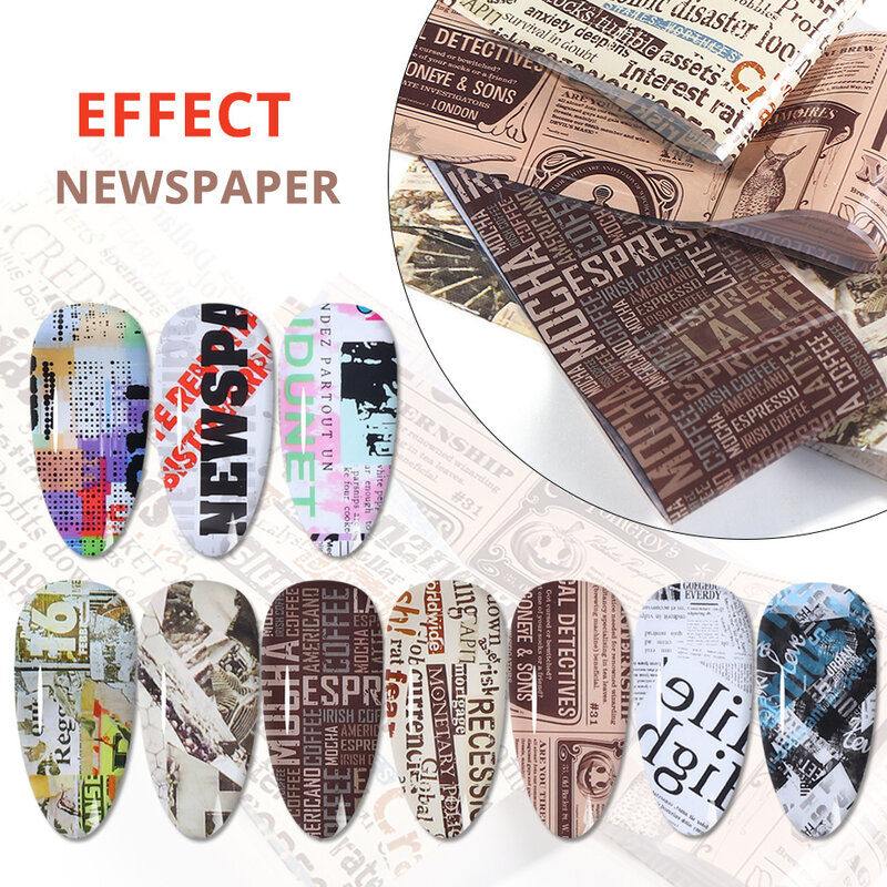10Rolls/Box Newspaper Nail Tansfer Nail Foil  Nail Art Stickers Colorful Starry AB Paper Wraps Adhesive Decals DIY Manicure Acce