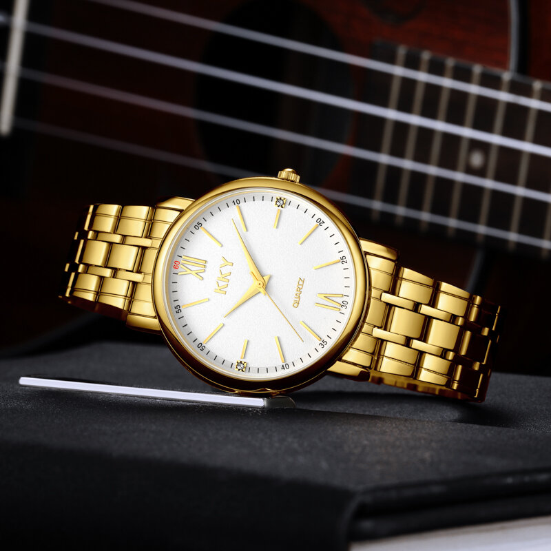 KKY-신제품 커플 골드 럭셔리 쿼츠 시계 남성용, 방수 손목시계 캐주얼 연인 시계 2021