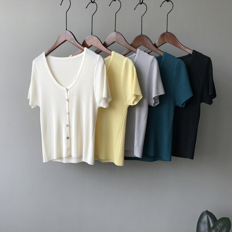 short sleeve knitting cardigan summer new female T-shirt For Women D016#