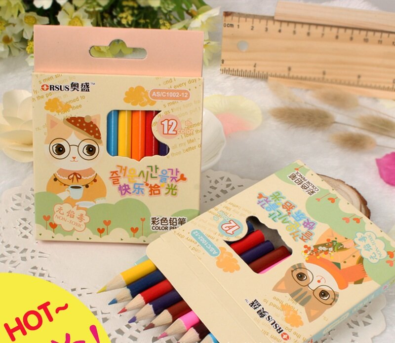 Cubos de lápices de colores, Cubo de madera para pintar, regalos, papelería, 12-24-48 colores