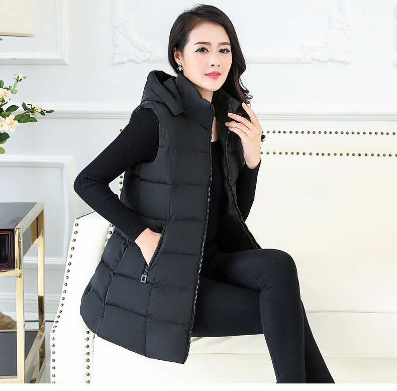 Chaleco de algodón acolchado con capucha para Mujer, chaquetas ajustadas sin mangas, estilo coreano, para otoño e invierno, K1540