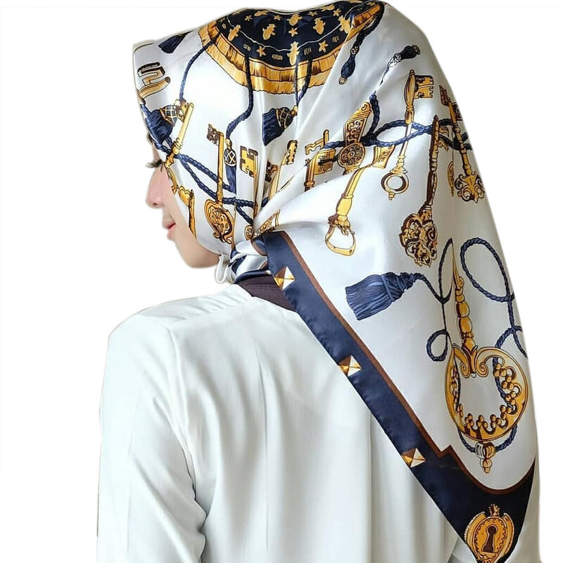 Mode Hijab Schal Für Frauen Druck Seide Satin Haar Schals Halstuch 90*90cm Platz Halstuch Stirnband Schals Für damen 2022