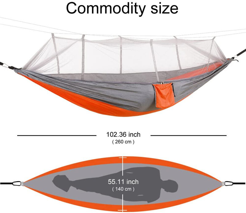 Hamaca portátil con mosquitera para exteriores, columpio colgante para 1 a 2 personas con tela resistente de paracaídas se usa como cama para dormir en el campamento o jardín
