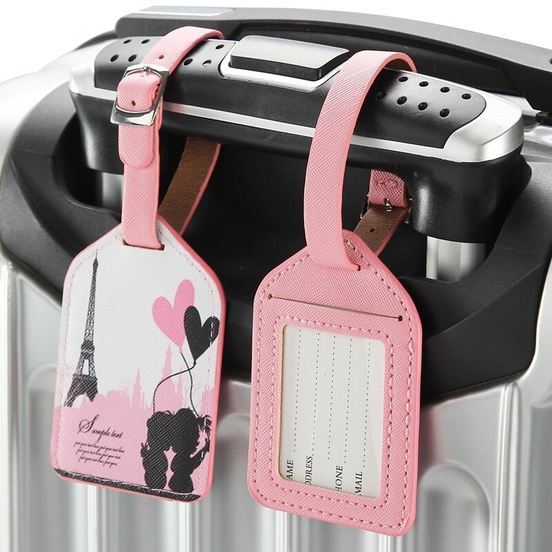 حقيبة أمتعة جلدية مع علامة علامة برج إيفل ، حقيبة سفر مع قلادة ، إكسسوارات عصرية