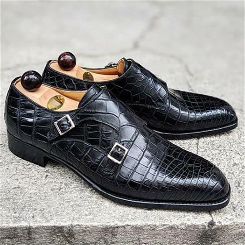Masculino novo artesanal de couro plutônio crocodilo padrão fivela casual confortável respirável e conveniente all-match sapatos monge yx054