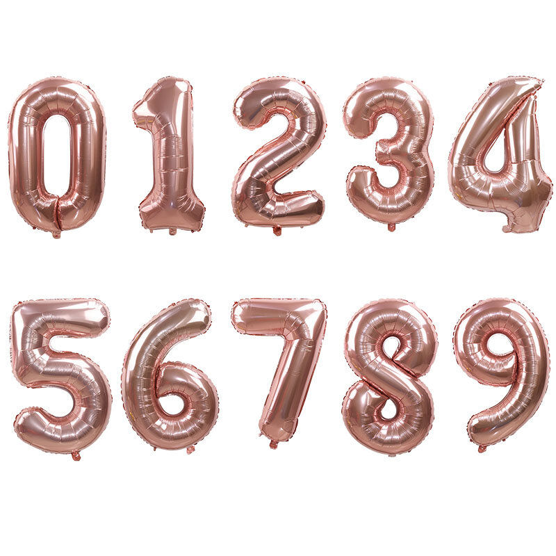 Balões de hélio para festa de aniversário, 40 polegadas, ouro rosado, número prata, grande, decoração faça você mesmo, figura dígito, balão