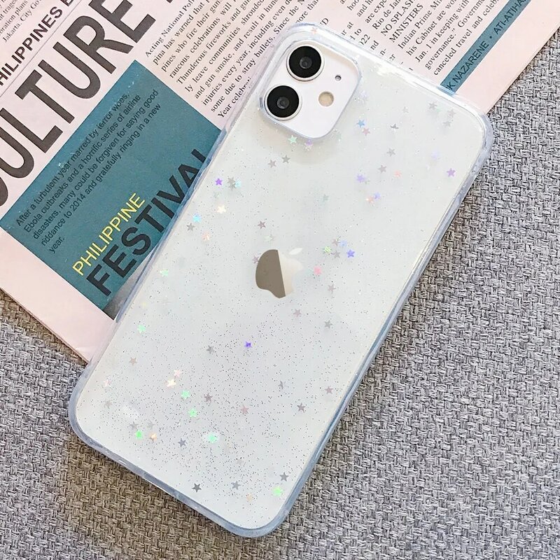 Lapopnut Glitter Star Clear Case Voor Iphone Se 2020 11 12 Pro Mini Xs Max Xr X 7 8 Plus 6 6S 5 5 5s Shockproof Silicone Bing Cover