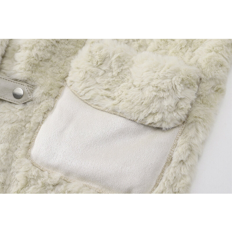 Mode Kaschmir Herbst Winter Mantel frauen Wolle Fluffy Warm Kurze Jacke Einreiher Große Tasche Stehen Kragen Feste Mantel