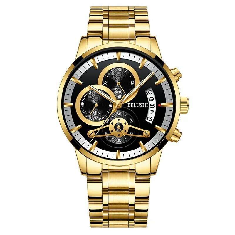 Beilshi relógio de pulso masculino de couro, novo relógio luxuoso com cronógrafo, à prova d'água, data automática, quartzo, esportivo, 2021
