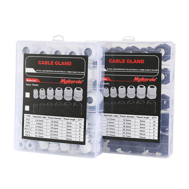 Kit de glândulas de cabo plástico impermeável ajustável 3-25mm pg7 pg9 pg11 pg13.5 pg16 pg19 pg21 pg25 uniões de glândulas de cabo preto & branco