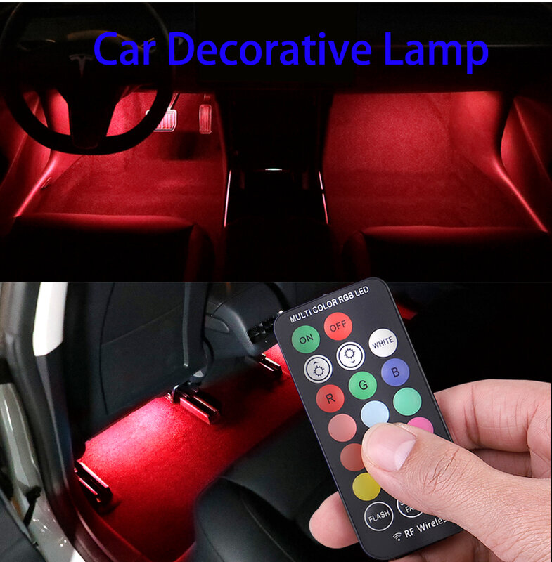 LED سيارة القدم ضوء المحيطة مصباح مع USB اللاسلكية عن بعد وسائط متعددة السيارات الداخلية أضواء السيارة الزخرفية اكسسوارات
