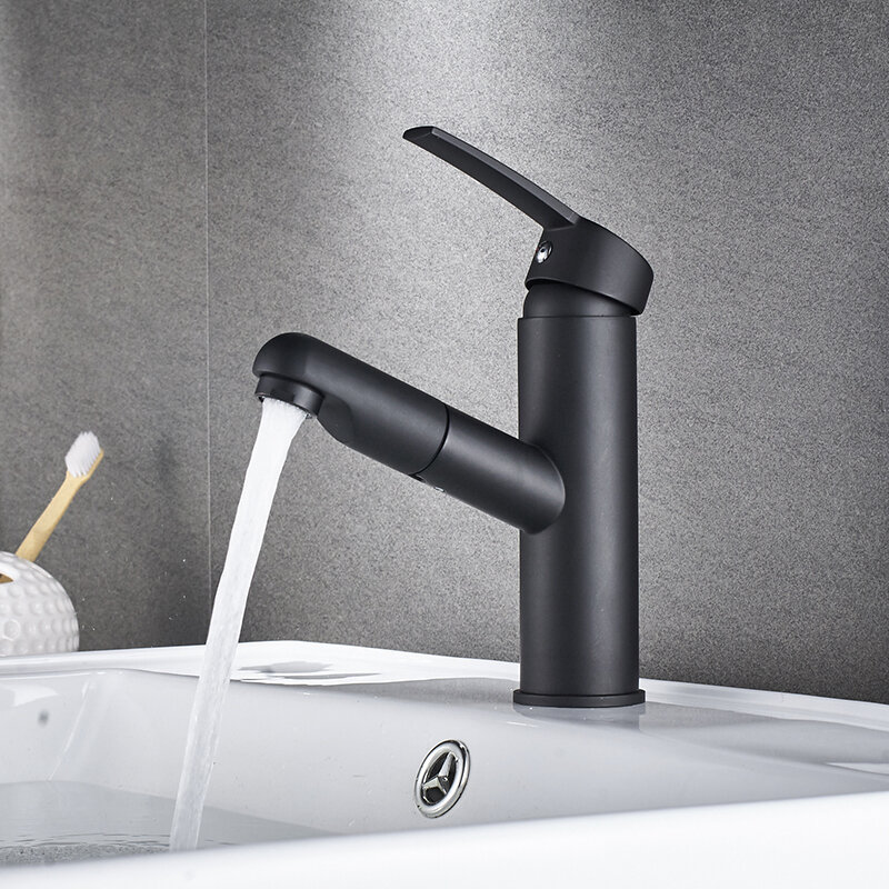 XUNSHINI Bathroom Kitchen Basin Faucet Single Handle Pull Out Spray Sink Tap Hot And Cold Water Crane Deck Mount Faucets