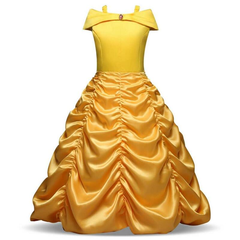 Robe princesse la Belle et la bête pour filles, Costume de fête couronne baguette magique, accessoires vêtements pour enfants