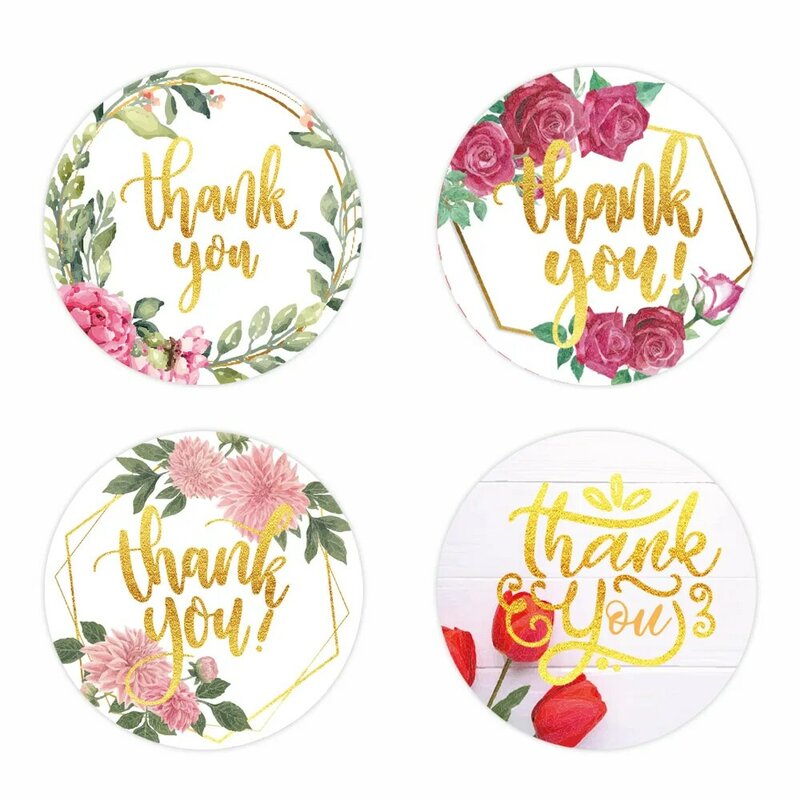 500 pcs gold foil thank you stickers seal labels with 8 design flower sticker roll for handmade sticker stationery envelope gift