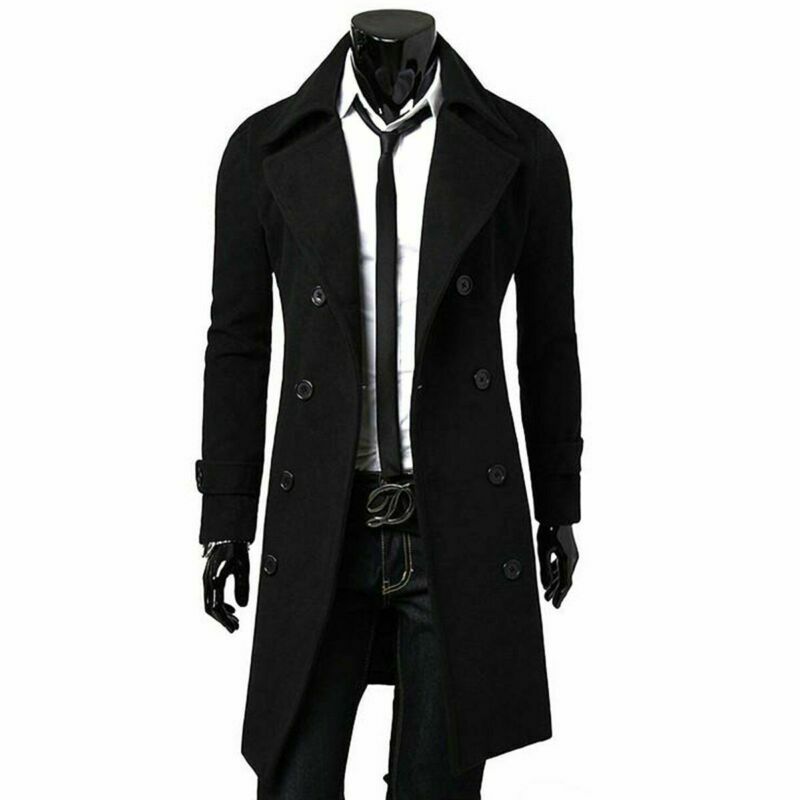 Модная осенне-зимняя куртка, качественный длинный Тренч для мужчин, утепленная шерстяная приталенная Мужская Черная ветровка