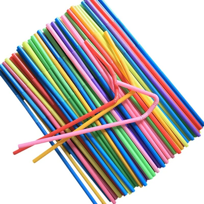 100Pcs หลอดดูดดื่มพลาสติก8นิ้วยาว-สีลาย Bedable หลอดดูดทิ้ง Party MultiColore Rainbow Straw