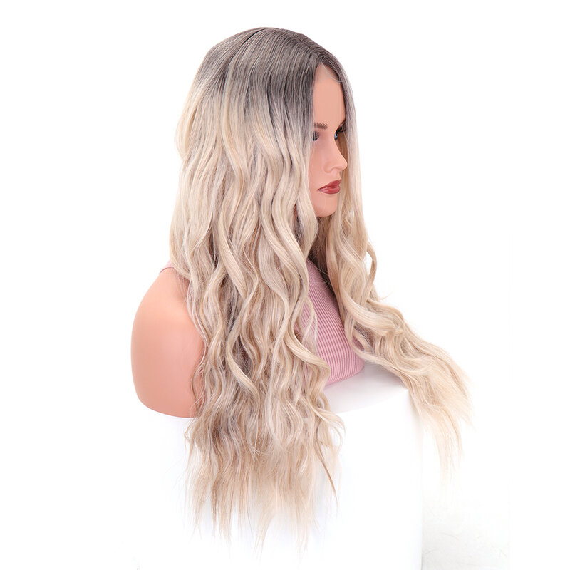 JUNSI-Peluca de cabello sintético largo para mujer, pelo Natural resistente al calor, color marrón, Rubio degradado, parte media, para uso diario