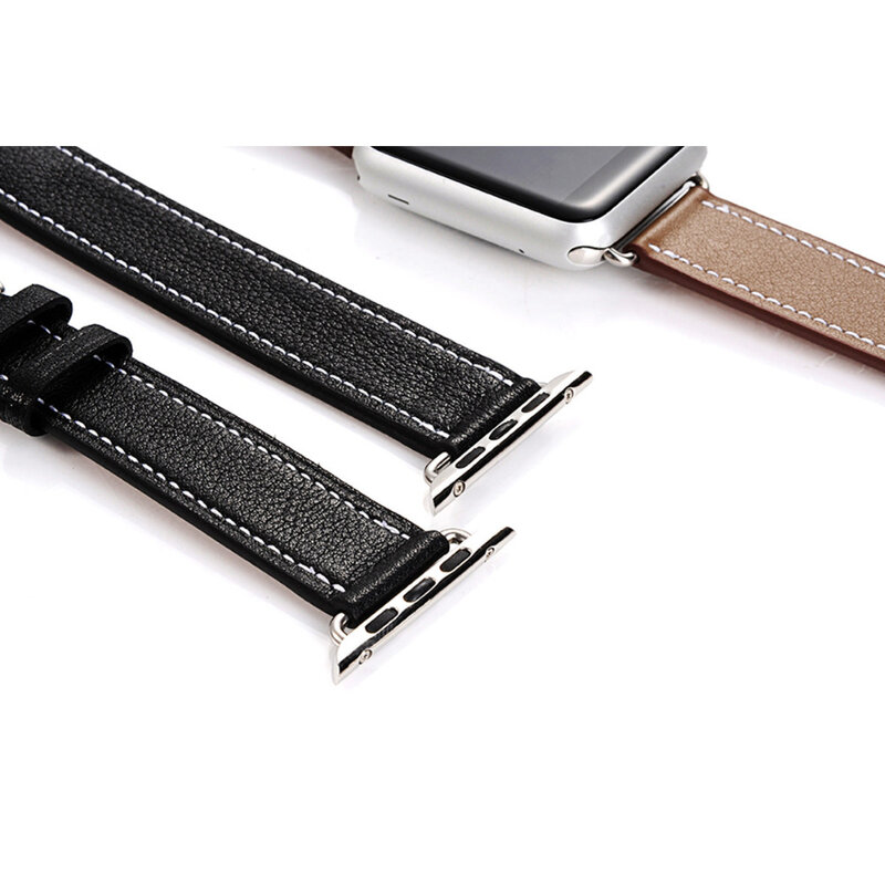 Double tour band for Apple watch 44mm 40mm Textured Genuine Leather bracelet strap iWatch series 6 3 4 5 38 42mm for applewatch