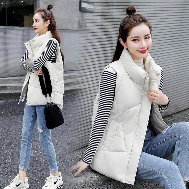 PinkyIsBlack Stand Collar Women Winter Vests 2020 New Short Vest Cotton Padded Jacket Sleeveless Female Winter Waistcoat Vest