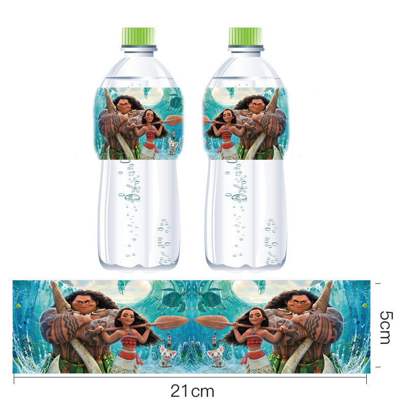 Magrise 12 Uds temática Moana etiqueta vaiana de dibujos animados fiesta agua Mineral pegatinas para etiquetar botellas bebé ducha 1th fiesta Decoración
