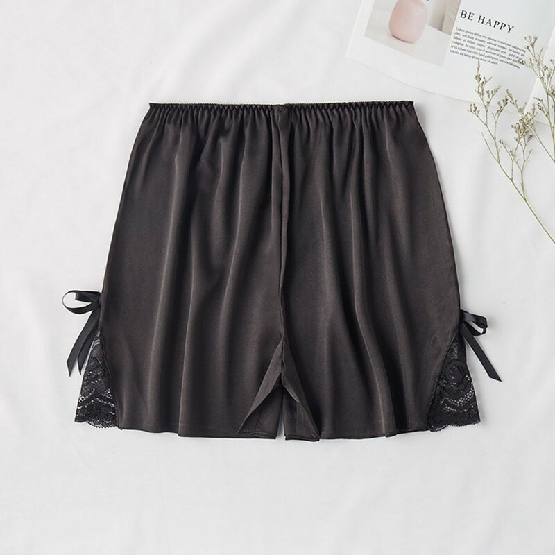 Elegance Silk Satin Safety Short Pants Women Solid Lace Bowknot Short Tights Soft Seamless Sexy Plus Size Female Safe Shorts