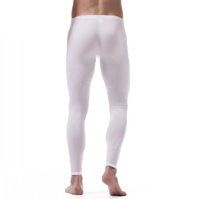 Lodowy jedwab spodnie męskie seksowne nylonowe przezroczyste długie przyjazne dla skóry Lounge legginsy etui jedwabne Sheer Spandex T3I9