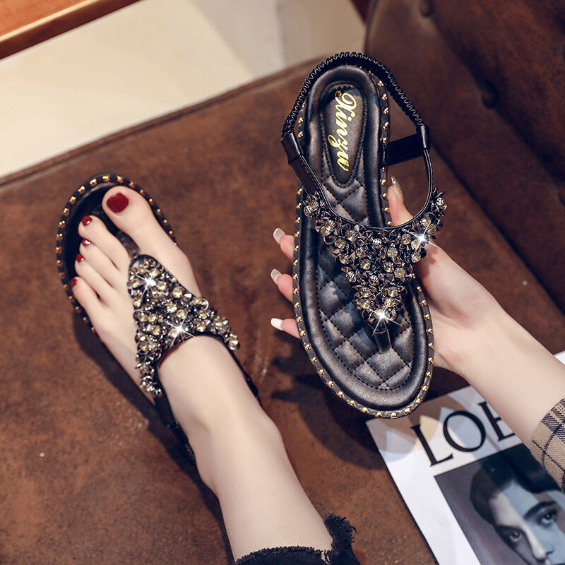 Sexy Rhinestone Ladies Sandals Woman Pinch Bling Womens Sandals New Summer Shoes Leather Sandals Girls Shoes Plus Size 43