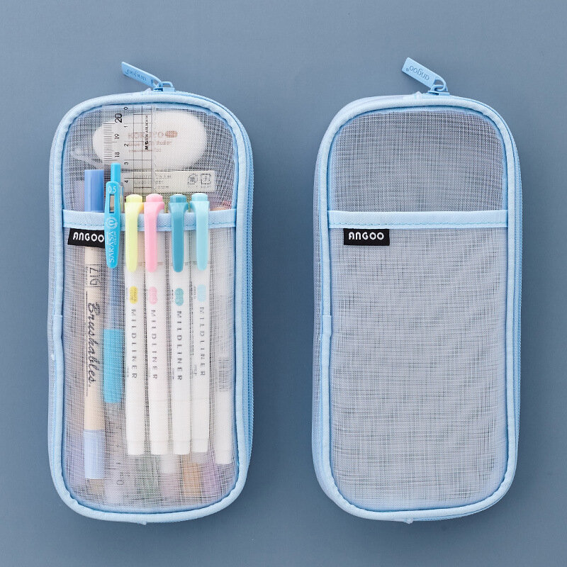 Grande capacidade lápis caso saco de armazenamento malha caneta saco artigos de papelaria suprimentos para crianças adultos lápis sacos h-melhor
