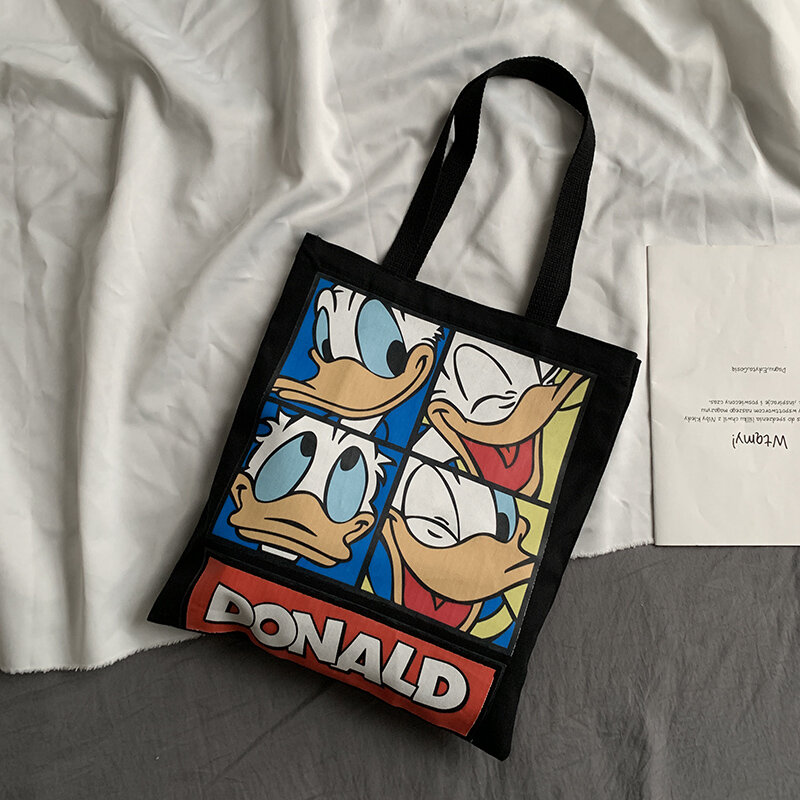 Bolso de lona de un solo hombro para mujer, bolsa de compras de tela con cremallera de dibujos animados, estilo japonés, Harajuku, Ulzzang, pato Donald