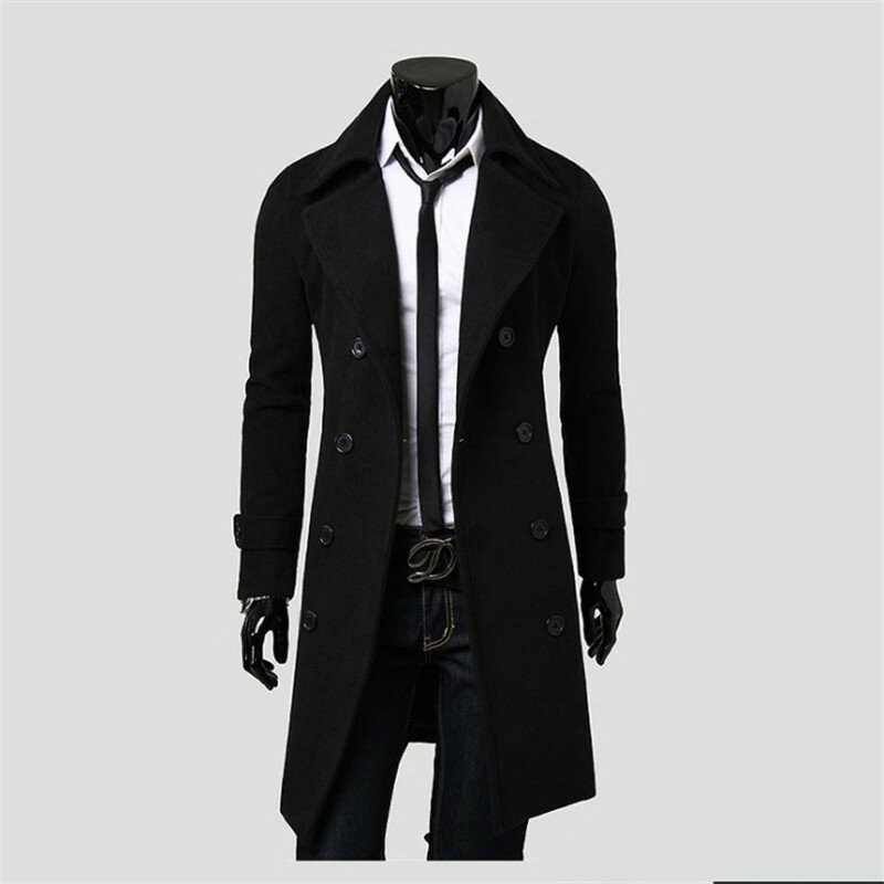 Mantel Jaket Panjang Wol Pakaian Pria Baru Mantel Wol & Campuran Mantel Musim Dingin Mantel Panjang Klasik Penebalan Padat
