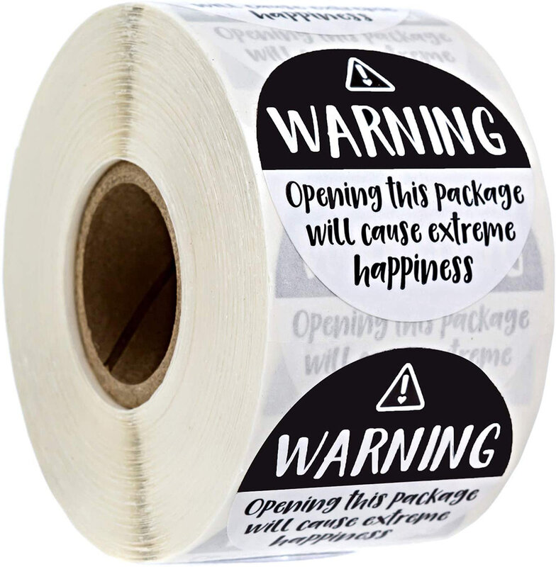Etiquetas adhesivas de 1,5 pulgadas en blanco y negro para negocios, pegatinas adorables de advertencia: Extreme happy, 500 Uds.
