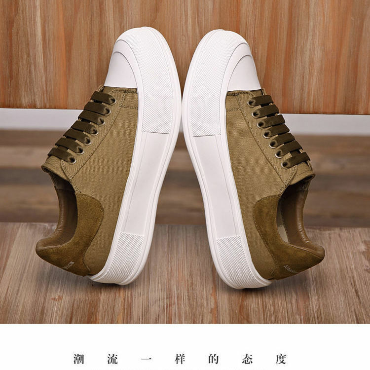 [Couple Style] Thick-Soled Canvas Men's Heightened Easy Wear Shoes Men's High Version Genuine Leather Muffin Shoes Board Shoes