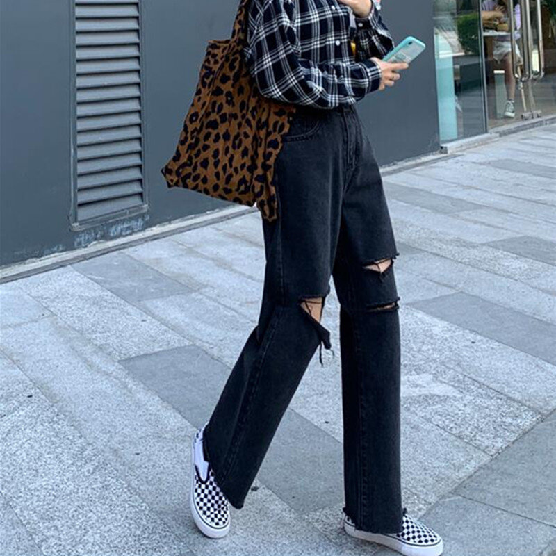 Kobieta dżinsy zgrywanie wysokiej talii ubrania szerokie nogawki odzież dżinsowa Streetwear jakość w stylu Vintage 2020 moda Harajuku proste spodnie