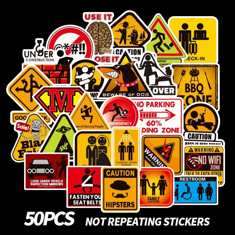 50Pcs Warning Stickers Cool Waterproof Spoof Graffiti Skateboard Pad Car Laptop Snowboard Bicycle Luggage Decal Sticker