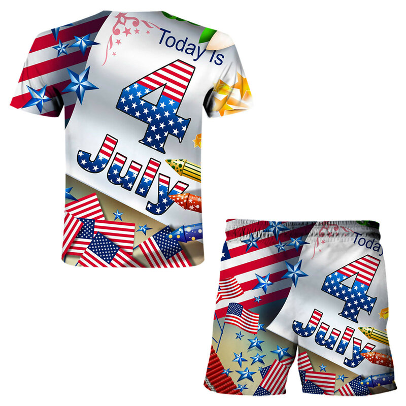64 # حجم كبير مجموعات الرجال الصيف العلم الأمريكي الكوكيز ثلاثية الأبعاد الطباعة عيد الاستقلال مجموعة غير رسمية الزي ملابس رياضية الملابس