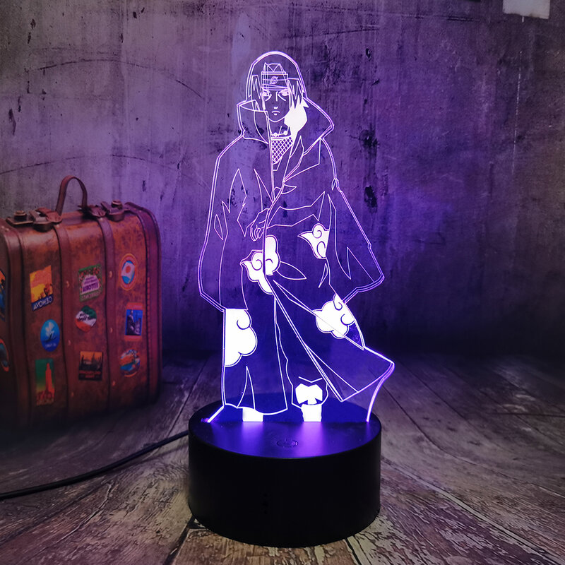 Ночсветильник в стиле аниме Наруто Модель Учиха Итачи 3D светодиодсветодиодный иллюзионная настольная лампа Deak 7 меняющихся цветов домашни...