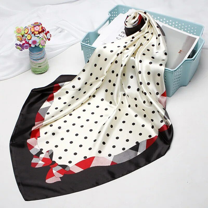 Pañuelo de seda con estampado satinado para mujer, pañuelo pequeño cuadrado con protección solar, a la moda, 90x90cm, 2020