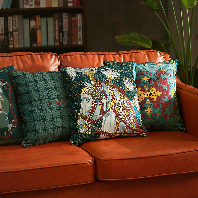 DUNXDECO – housse de Coussin en velours, taie d'oreiller de luxe, artistique, imprimé cheval Royal, pour canapé et chaise, décoration de pièce moderne