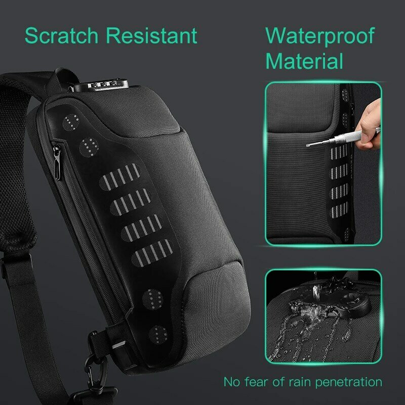 Ozuko-メンズ防水盗難防止チェストバッグ,多機能チェストパック,usb充電付きメンズメッセンジャーバッグ