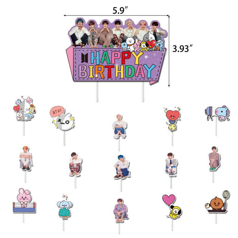 Kpop Bangtan Boys Birthday Party Supplies Includes Banner Cake Topper Cupcake Toppers Balloon for Girl Birthday Party Decoration