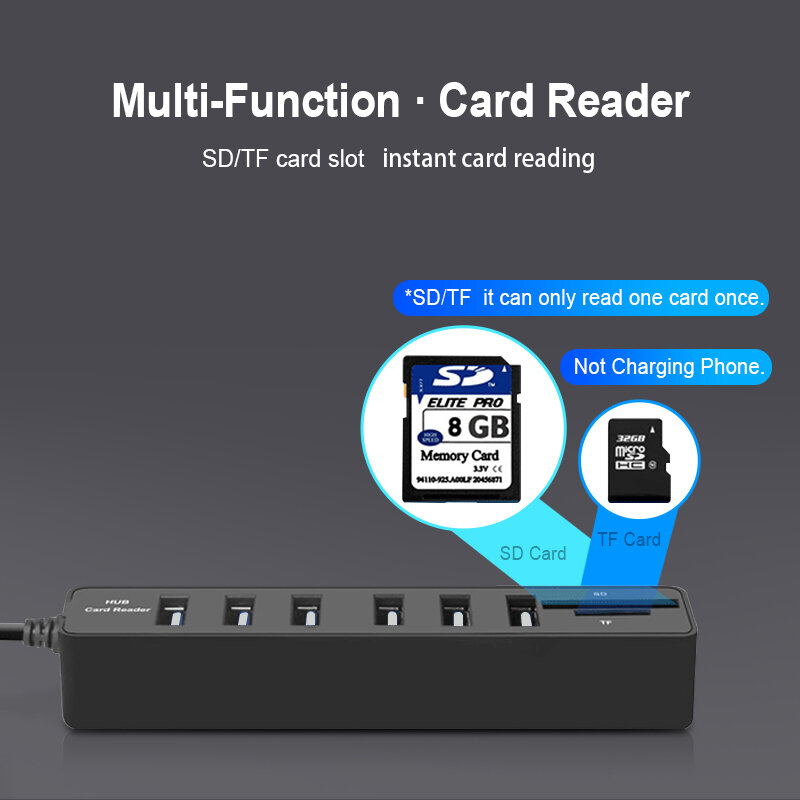 Universal Mini USB Hub 2.0ความเร็วสูง USB Splitter 3/6พอร์ต Hub TF SD Card Reader สำหรับ Windows mac PC อุปกรณ์เสริม