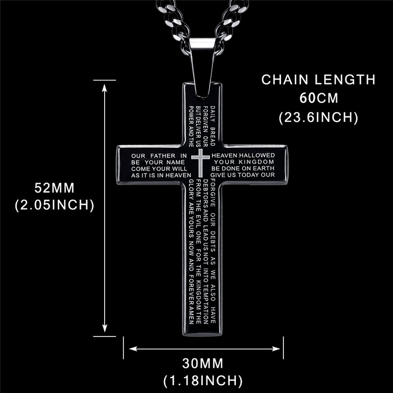 Retro Christian Jesus Einzigen Titan Schrift Kreuz Halskette Edelstahl Schwarz Gebet Halsband Kreuz Anhänger Für Männer Colar
