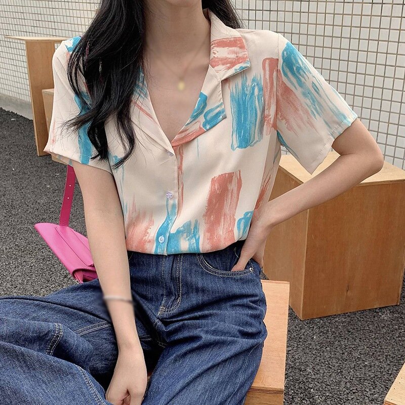 Blusa feminina casual chiffon manga curta, camisa feminina social