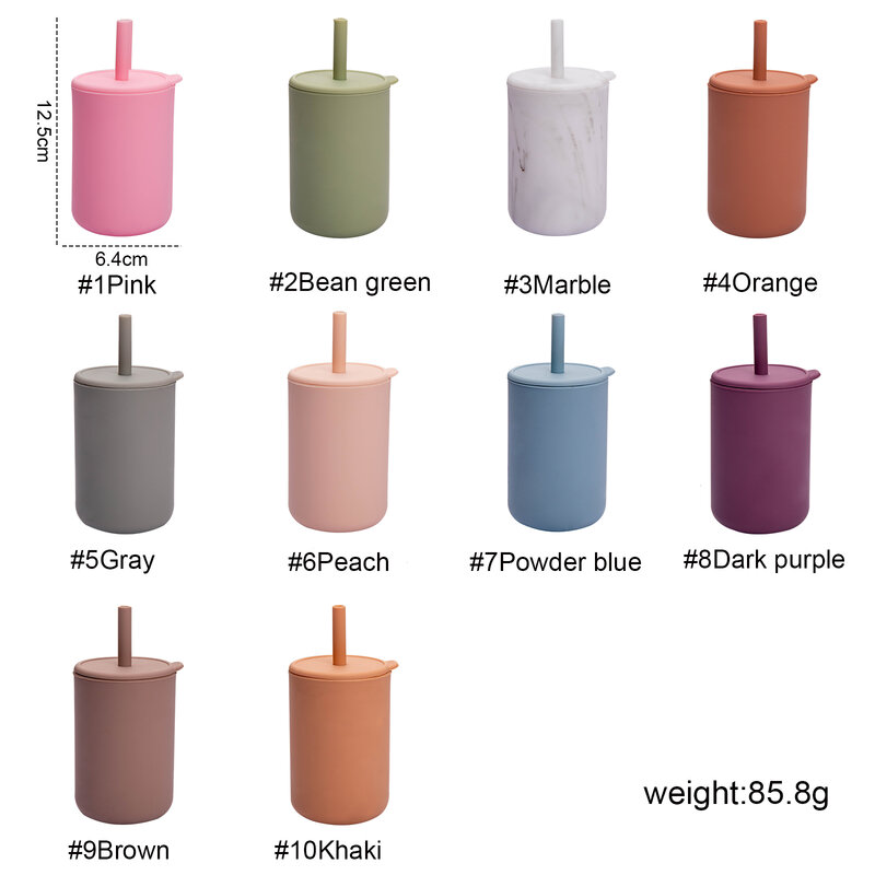 10 Màu Silicone Cho Bé Nước Cốc Chén Ăn Không Chứa BPA Học Tập Cho Bé Drinkware Trẻ Em Mềm Ống Hút Ly